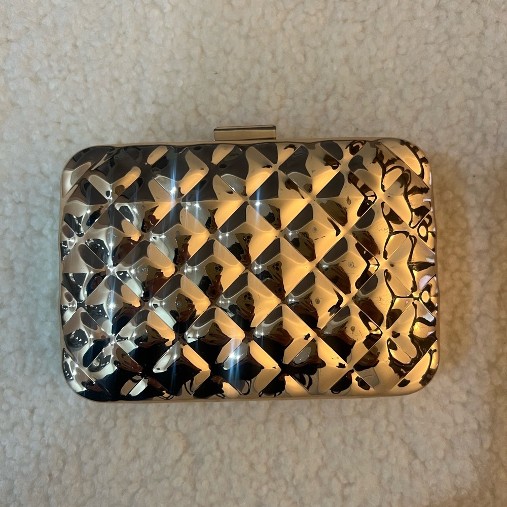 H&M Metallic Gold Quilted Hard-Case Clutch